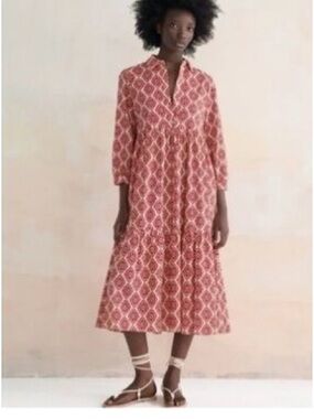 Zara size small cotton Red Geo Print Long-Sleeve Shirt Dress